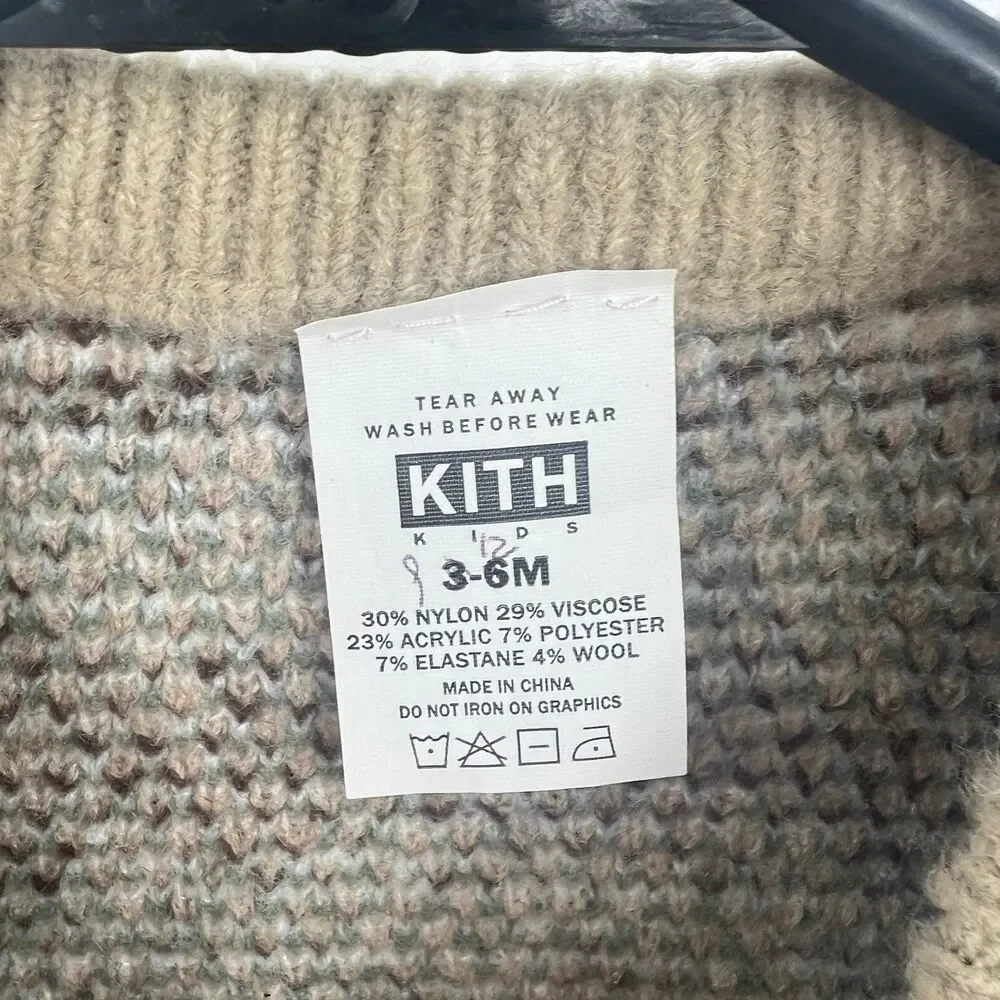 KITH Kids NYC Baby Fair Isle Knit Sweater Romper Coverall Tan 3-6M